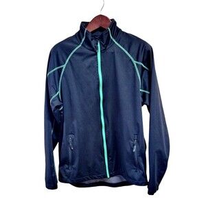 Black Fendt Lightweight Full Zip Jacket Size Large Green Contrast Stitching